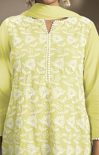 Image of DRESOUL Women Pure Cotton Schiffli Embroidered Kurta Set and Dupatta