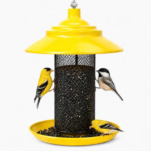 Finch Feeder for Outdoors Metal Mesh Nyjer & Thistle Seed Feeder Hanging Bird Feeder for Goldfinches and Small Birds 2.5 LB Capacity Great for Backyard Bird Lovers