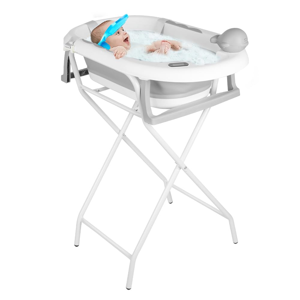 Bañera para bebés con soporte ergonómico para bebés con soporte de cierre compacto, organizador para padres, hasta 10 kg, Style 5, 81,5 x 48 x 21 cm, gris