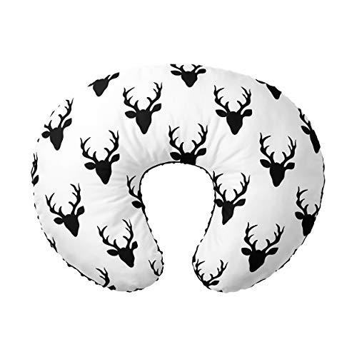 Image of JLIKA Nursing Pillow Cover slipcover Minky boy Girl - Woodland Nursery Decor for Baby Boys and Girls (Black White Deer Antlers)