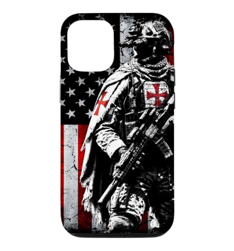 Modern Knight Templar American Flag Soldier Crusader Case for iPhone 12/12 Pro