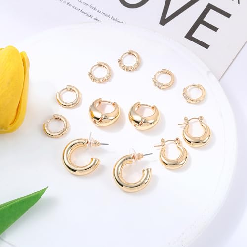 ALLHOLA 6 Pairs Gold Hoop Earrings Set for Women, 14K Gold Plated Small Huggie Hoops Earrings Hypoallergenic, Lightweight Tiny Cartilage Piercings Earrings Jewelry for Women Gifts. (03-Gold) by ALLHOLA - Used condition - Image 5