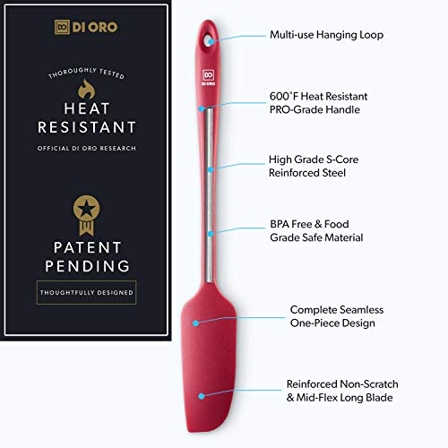 DI ORO Jar Spatula Silicone - Jar Scraper Long Handle for Cooking & Baking - Heat-Resistant Silicone Kitchen Spatula for Cake & Blenders - Nonstick Cookware Safe Utensil - Dishwasher Safe (Red) - Thumbnail 3