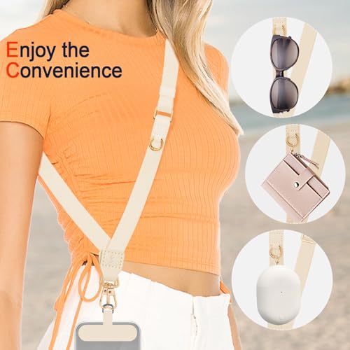 Fishent Cell Phone Lanyard with Hanging Loops, Adjustable Anti-Theft Phone Strap Crossbody for Women Men, Universal Neck Lanyards for Keys Travel Essentials, Starlight