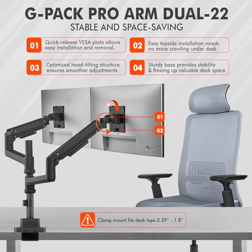 Image of Dual Monitor Arm for 17-49 Inch Ultrawide Screens - Heavy Duty Monitor Arm Desk Mount - VESA Mount with Clamp and Grommet Base - Holds Up to 44 lbs. Each
