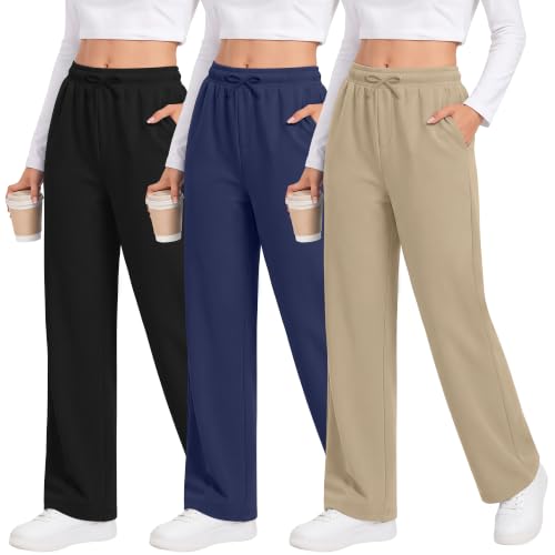 LessonZoo - LessonZoo 3 Pack Girls Wide Leg Sweatpants,Khaki, Navy Blue, Black,13-14 Years - Best Deal on Amazon