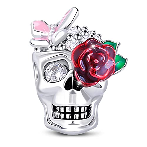 Gnoce Sugar Skull Charm For Bracelets S925 Silver Charm For Women Fit Us European Bracelets Necklaces (Rose Skull) #TOP3