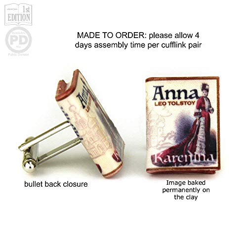 Anna Karenina Leo Tolstoy Clay Mini Book Cufflinks Pair Blank Adapter Double Sided Set Stud #TOP2