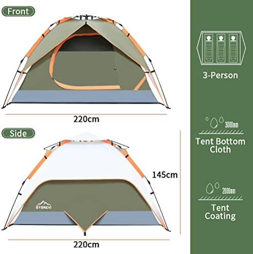 Gysrevi Camping Tent 2-3 Man Instant Pop Up Tent 2 in 1 Double Layers, Windproof Dome Tent with Rainfly, 4 Seasons Family Tent for Camping Hiking Backpacking