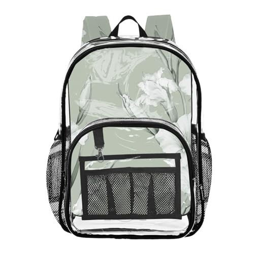 linqin Nature Gladiolus Flowers Green Kids Clear Backpacks Clear Book Bag for Girls Boys See Through Transparent Heavy Duty Bag, Gladiolus Flowers Green, One Size