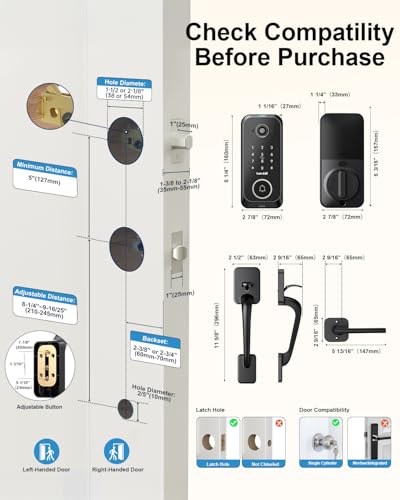 Smart Front Door Lock Sets: 2K HD Camera Lock with Doorbell Kits, Hornbill Fingerprint Keyless Entry Door Lock with Handles, WiFi Deadbolt(only 2.4G) for Remote Control, Free APP/Alexa/PIR, Black - image 8