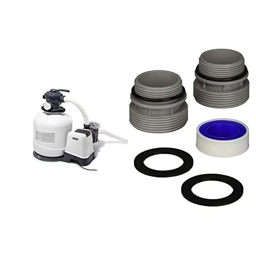 INTEX 26651EG SX3000 Krystal Clear Sand Filter Pump for Above Ground Pools, 16in, Light gray & GAME 4560 40mm to 1 1/2 Inch Conversion Kit (For Intex & Bestway Pools)