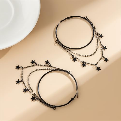 Gothic Black Hoop Earrings,Vintage Star/Circle Earrings Punk Style Dark Chain Tasell Dangle Earrings Hiphop Rock Earrings Halloween Costumes Earrings Jewelry for Women3