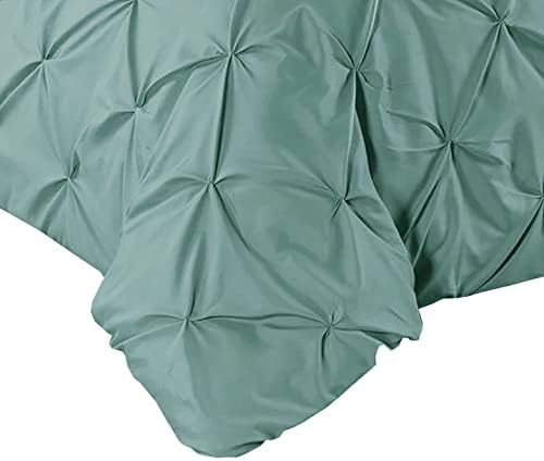 POSH WAVE 180TC Pintuck Duvet Cover with 2 Pillowcase, Percale Rich Cotton Diamond Pinch Pleated Duvet & Comforter Top Bedding Sets, Pack of 3 (DUCK EGG, DOUBLE)