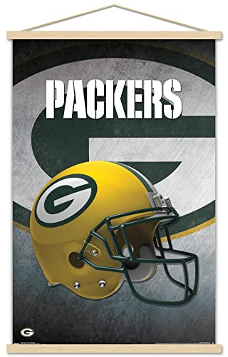 Trends International NFL Green Bay Packers - Helmet 16 Wall Poster, 22.375" x 34", Premium Print and Beechwood Hanger Bundle