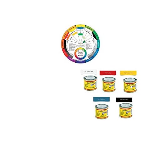 One-Shot 1 5 Color Lettering Enamel-Pinstripe Paint Kit with Custom Shop Striping Brush Set and Color Wheel