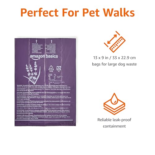 Image of Amazon Basics Premium Lavender Scented Standard Dog Waste Bags, 120 Count (15 Pack of 8)