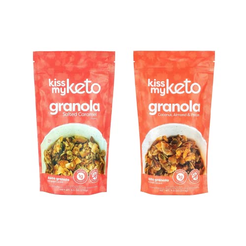 Kiss My Keto Granola Salted Caramel 1 Pack + Granola Coconut, Almond, Pecan 1 Pack #TOP19