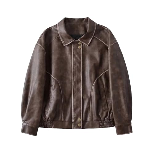 Manteau de moto en similicuir effet délavé vintage avec manches longues et coupe oversize