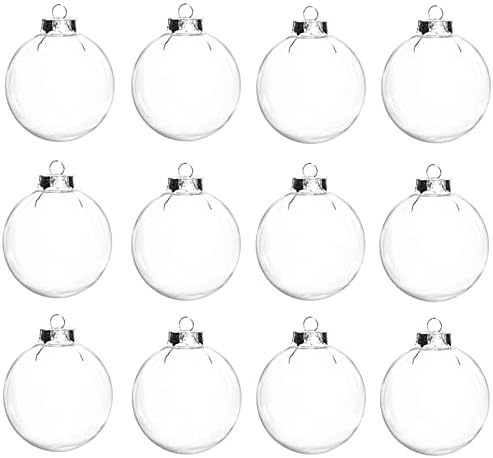 12 Pcs Clear DIY Fillable Ornaments,2.36'' Transparent Balls Plastic Baubles for Christmas, Halloween, Birthday, Wedding Decor, DIY Crafts Decorations (60 mm)