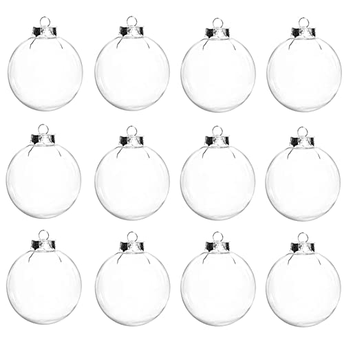 Rehenbsem 12 Pcs Clear DIY Fillable Ornaments,2.36'' Transparent Balls Plastic Baubles for Christmas, Halloween, Birthday, Wedding Decor, DIY Crafts Decorations (60 mm)