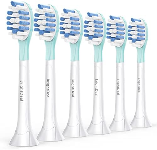 BrightDeal Replacement Heads for Philips Sonicare ProtectiveClean 4100 5100 6100 DiamondClean 9500 ExpertClean 7500 FlexCare HealthyWhite Electric Sonic Toothbrush C3 G3 W3 C2 G2 Brush, White, 6 Pack