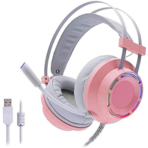 MSAKHFIO ng Headset USB Wired 7.1 Surround Sound ng Headset Super Bass with Microphone LED Light Headset Suitable for PC ng Laptop Xbox ng Headset (Color : Pink) zhangxianyu (Color : Pink)