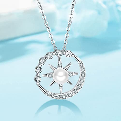 Nonnyl Pearl-Necklace-Compass-Gift For Wife - Fine Jewelry Women Wedding Anniversary, Sterling Silver S925 Pendant Christmas Mothers Day Gifts Girlfriend Birthday Gifts For Her, Girls Necklaces For Daughter Valentines Day #TOP4