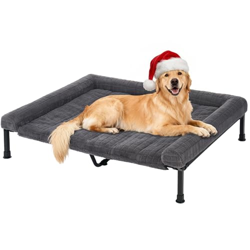 Veehoo Elevated Dog Bed Large Sized with Fluffy Plush Bolster