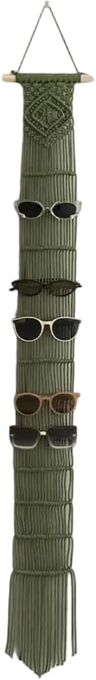 VIOKKO 1PC Macrame Sunglasses Holder Delicate Effortless Organization Wall Sunglasses Display Rack Delicate Boho Wall Hanging Eyewear Organizer for Boho Home Office Decor, Green