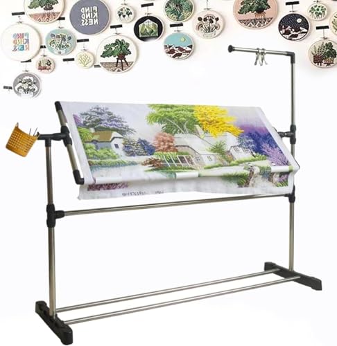 Bastidor de Suelo Ajustable para Bordado - Soporte Giratorio de 360° con polea, Mesa de Punto de Cruz con Altura Ajustable, Ideal para proyectos de Costura y Arte, 55 cm