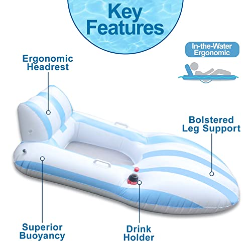Inflatable Pool Floats Adult With Cup Holders Pool Floaties Lounger Floating Chair Pool Floats Rafts For Swimming Pool Lake Beach Pool Party Toys For Adults Kids (White & Blue) #TOP3