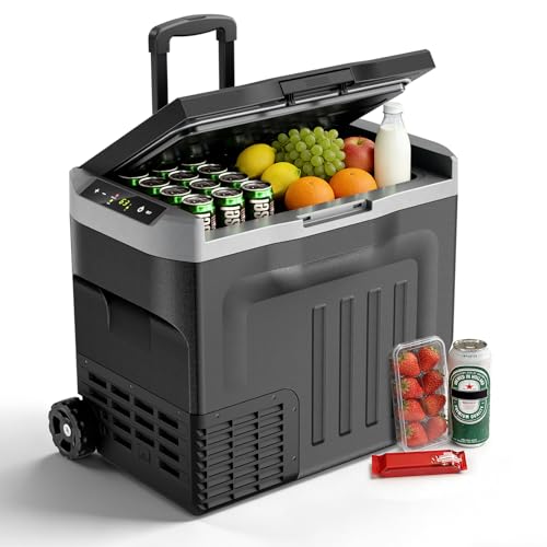 Electactic 12V Portable Refrigerator, 42 Quart(40L) Electric Cooler for Car Dual-Voltage 12V/24V DC Car Fridge, -4°F to 68°F Portable Freezer With Wheels, Truck, RV, Camping, Home, Road Trips，Black