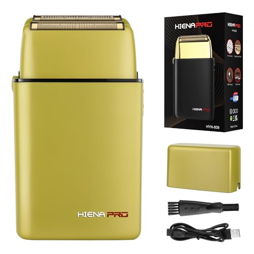 HIENA PRO Foil Shaver for Men Barber, Double Electric Foil Trimmer, Professional Electric Razor, Close Shaver, Cordless Rechargeable with USB, Yellow