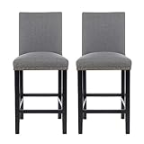 thksbought Set of 2 Bar Stools Nail Head Decoration 24 Inch Soft Cushions with Solid Wood Legs(Gray)