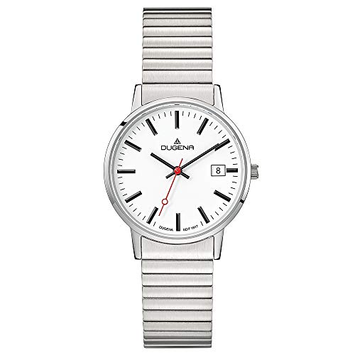 DUGENA Damen-Armbanduhr 4460750 Moma, Quarz, weißes Zifferblatt, Edelstahlgehäuse, Mineralglas, Edelstahl-Zugband, 3 bar