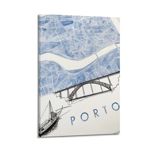 Poster Porto aquarelle carte pont art mural toile déco esthétique 20x30