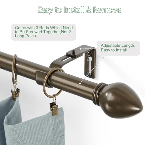LLPJS Curtain Rods for Windows 16 to 48 inches, Curtain Rod Max Adjustable Length to 60 in, Drapery Rod 1 inch Diameter with Modern Knobs Finials (Brown, 16" to 48" - Set of 1) by LLPJS - Used condition - Image 2
