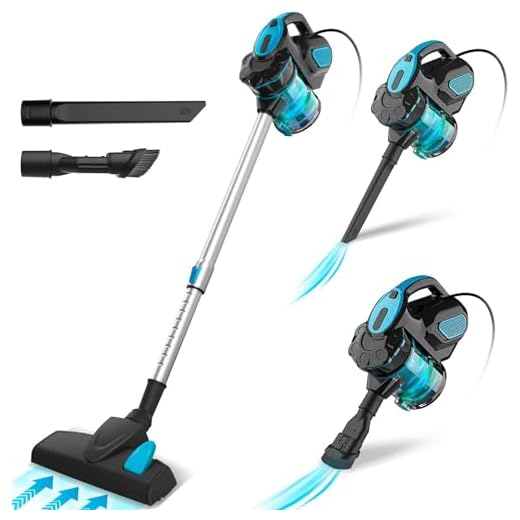 Aspirapolvere con filo, Lungo cavo 6m, Scopa elettrica con Filo potente 20kPa 600W, 3 in 1 Aspirapolvere senza sacco, per Pavimenti duri e Peli di animali domestici