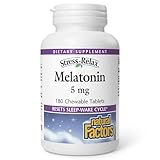 Stress-Relax Melatonin 5 mg by Natural Factors, Natural Sleep Aid, Resets the Sleep-Wake Cycle, 180 chewable tablets (180 servings), Peppermint Flavor