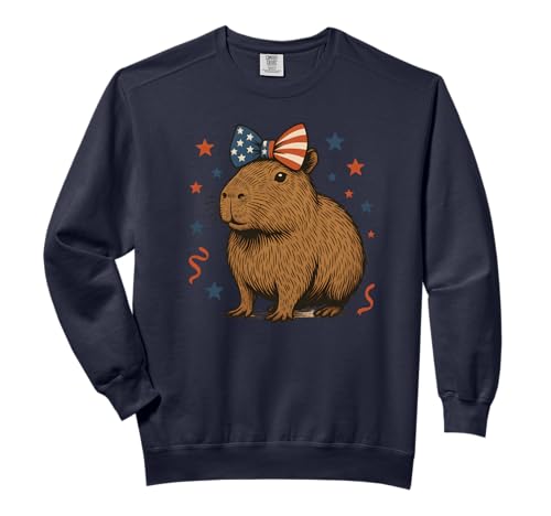 Coquette Bow Funny Capybara 4th Of July Patriotic USA Flag Comfort Colors Adult Sweatshirt