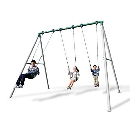 Sportspower Everest 10' Metal Swing Set With 3 Adjustable Sling Swings, Green/White #TOP6
