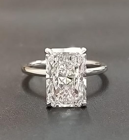 Radiant Cut 4 carat Diamond F color VS1 clarity Elongated Radiant Diamond Handmade Solitaire Engagement Ring,14 Kt White Gold Plated Gifted Ring For her.size 3-12.4