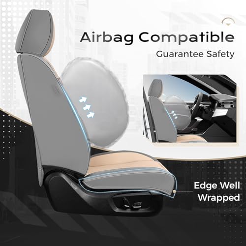 Coverado Seat Covers, Car Seat Covers Full Set, Leather Seat Covers for Cars, Car Seat Protector, Gray Car Seat Covers Front Seats and Back Seats Universal Fit for Most Cars Beige by Coverado - Image 4