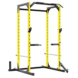 Synergee Power Rack Cage, J-Cups, Safety Arms, Pull Up Bar, Landmine & T Bar, Barbell Hold, Dip Station. Exercise Stand with 750lb Capacity.