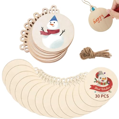 TSKDKIT 30 Stück Weihnachten Deko Holz Anhänger Runde Holzscheiben...