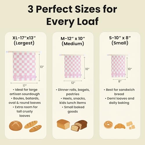 3-Pack Reusable Beeswax Bread Bags (XL, M, S) - Organic Cotton Beeswax Bread Storage Bag for Homemade Bread & Sourdough Freezer-Safe, Breathable & Freshness Support - Eco-Friendly Bread Bag by Buzzy bags - Image 3