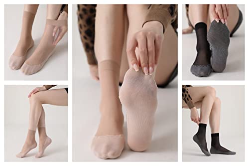 image for FITU Women's 12 Pairs Silky Cotton Sole Bottom Sheer Ankle High Nylon 