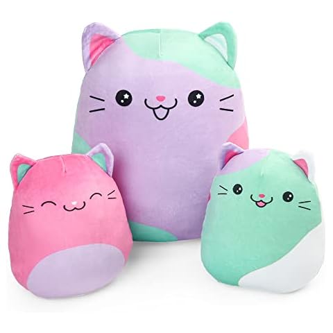 BenBen Cat Plush Toy, 12" and 7'' Plushies, Set of 3, Squishy Kitty Stuffed Animal Toy Hugging Pillow, Soft Cushion Plush Pillow, Chirstmas Gift for Kids, Easter Basket Stuffers Cover