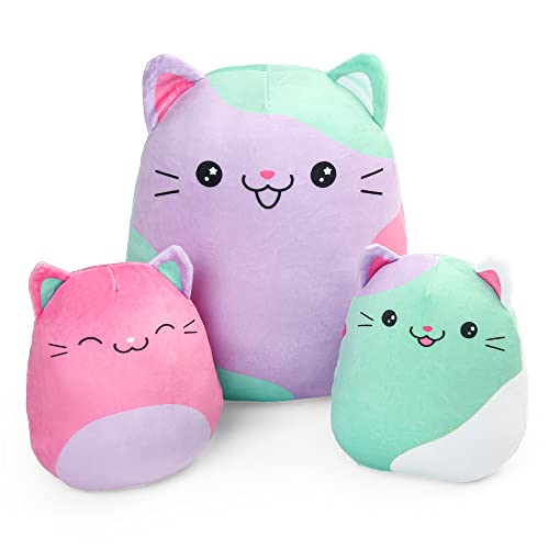 Benben Cat Plush Pillow, Set Of 3, 12'' And 7'' Squishy Kitty Stuffed Animal Toy Hugging Pillow, Soft Cushion Chirstmas Gift For Kids #TOP4